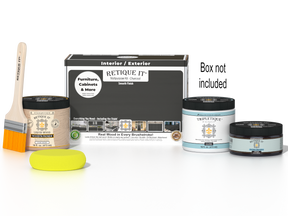 Retique It® Multi-purpose Smooth Finish Kit in charcoal for interior wood projects, includes application tools and finishing materials.