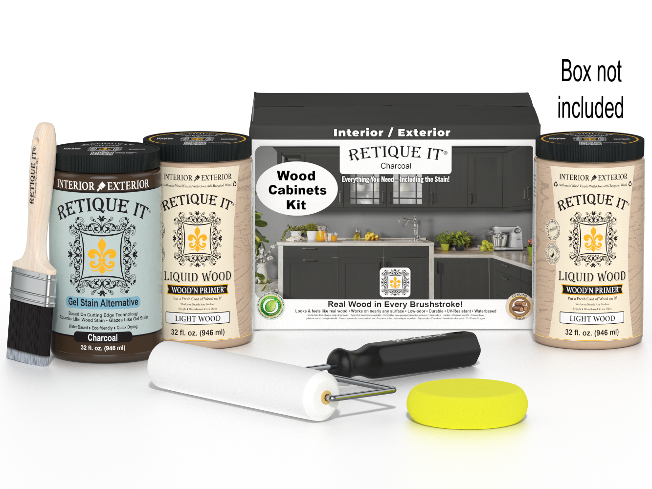 Retique It® Wood'n Cabinet Kit with 24 charcoal-colored smooth cabinet doors, stain finish, ideal for kitchen or bathroom updates.