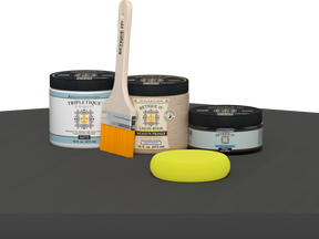 Retique It® Multi-purpose Smooth Finish Kit in charcoal for interior wood surfaces, featuring a matte top coat application.