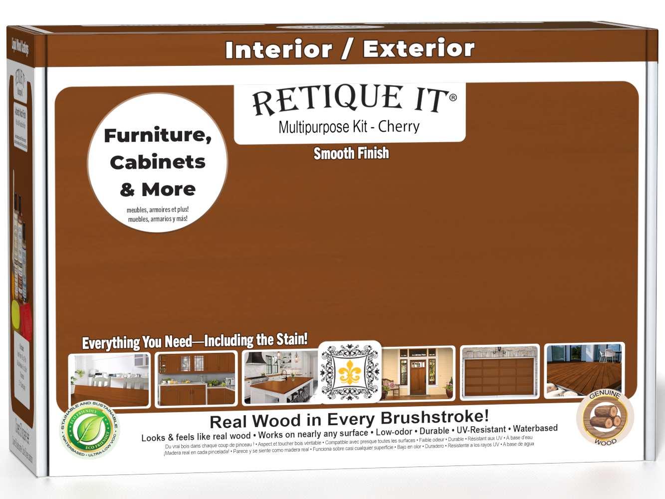 Retique It® Multi-purpose Smooth Finish Kit in cherry wood finish, includes tools and materials for wood finishing projects.