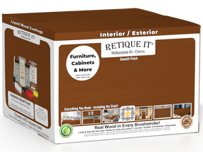 Retique It® Cherry multi-purpose wood finish kit with four large containers, showcasing smooth finishing products for wood surfaces.