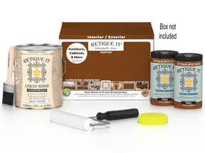 Retique It® wood finish kit with four large cherry-colored smooth finish bottles for multi-purpose wood projects.