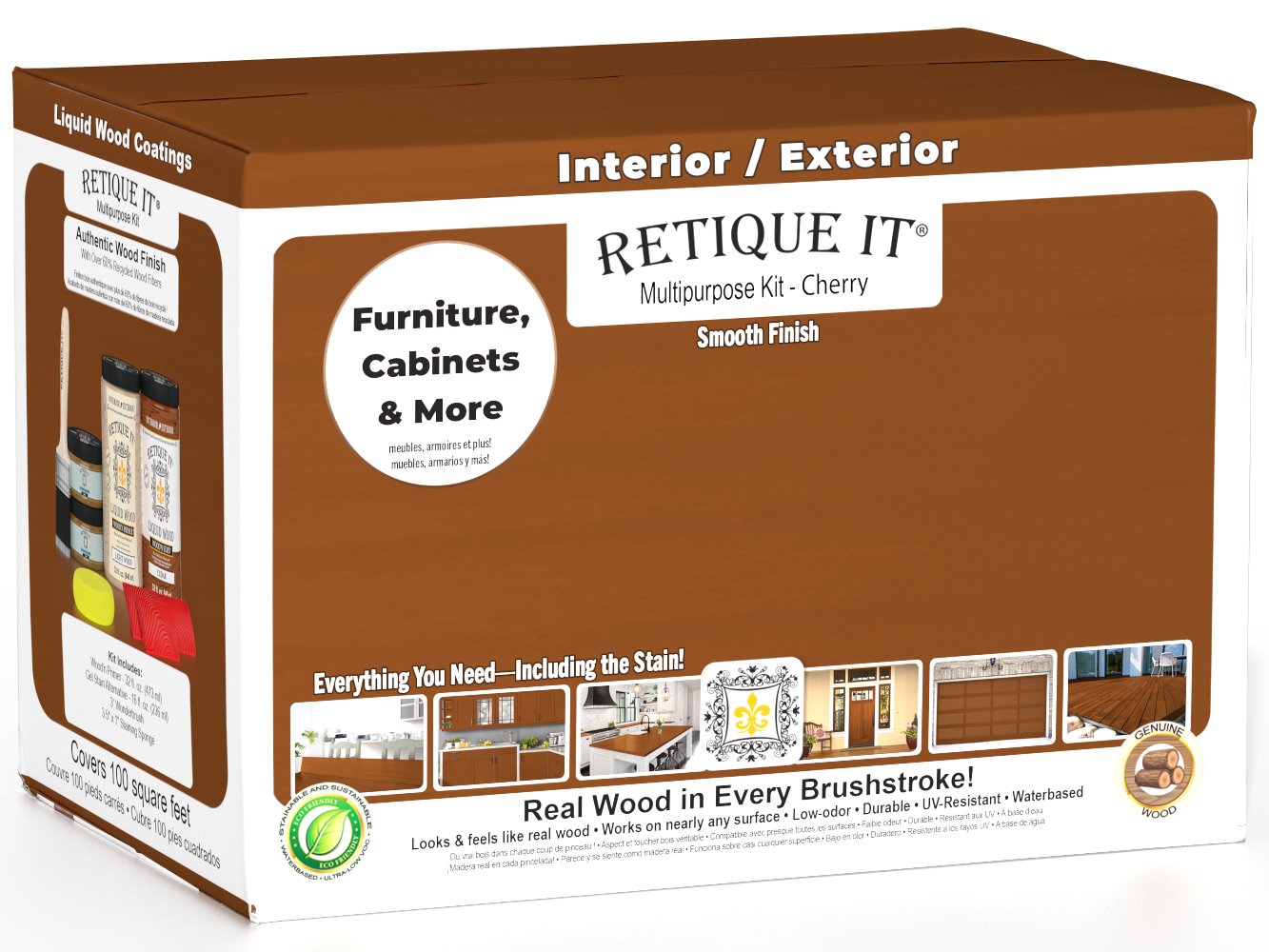 Large Cherry wood finish kit by Retique It® includes tools and supplies for smooth, multi-purpose wood finishing projects.