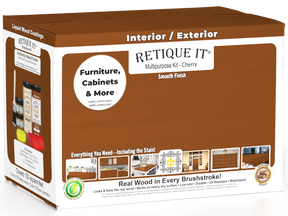 Large Cherry wood finish kit by Retique It® includes tools and supplies for smooth, multi-purpose wood finishing projects.