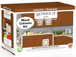 Retique It® Cherry Wood'n Cabinet Kit with 12 smooth doors, showcasing stained, natural wood finish for kitchen or bathroom cabinetry.