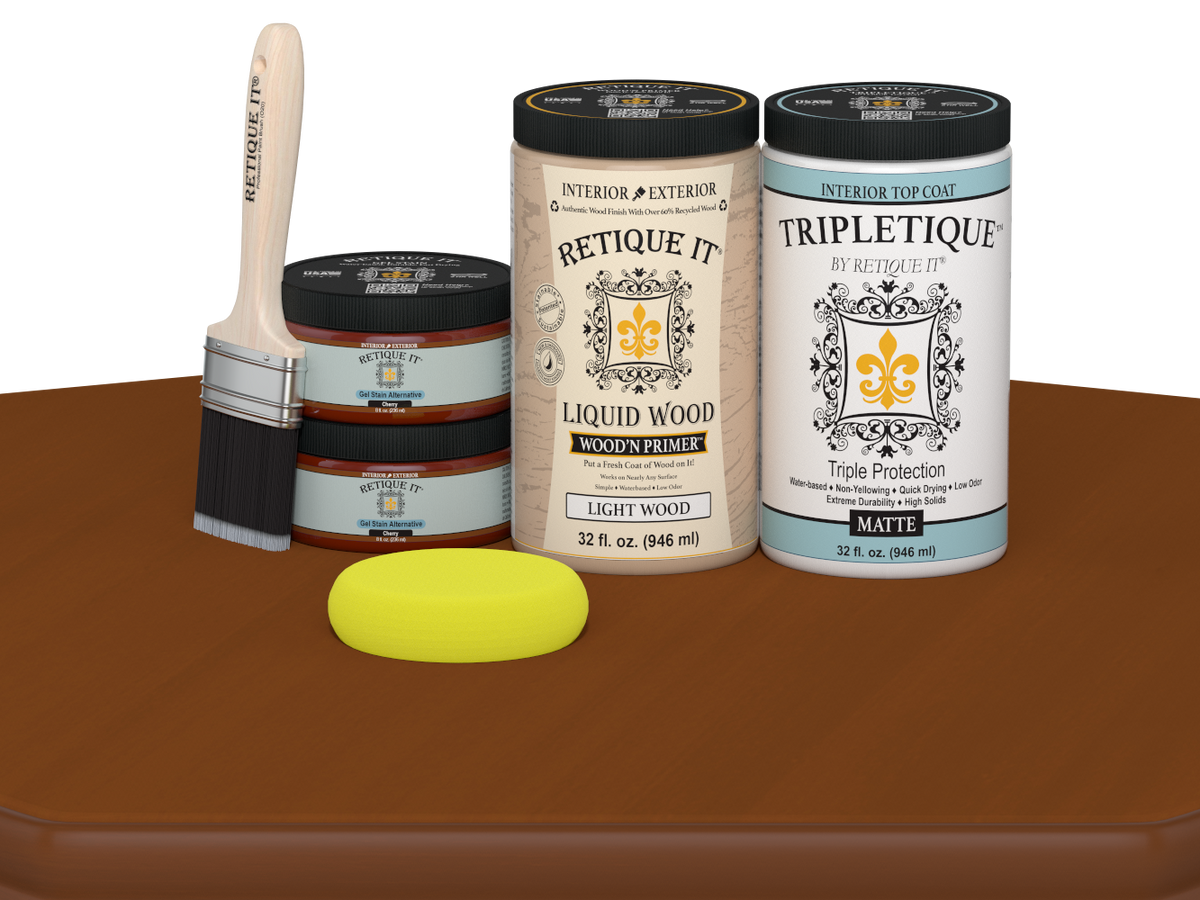 Large Cherry Multi-purpose Smooth Finish Kit by Retique It® for interior wood projects, includes top coat in matte finish.