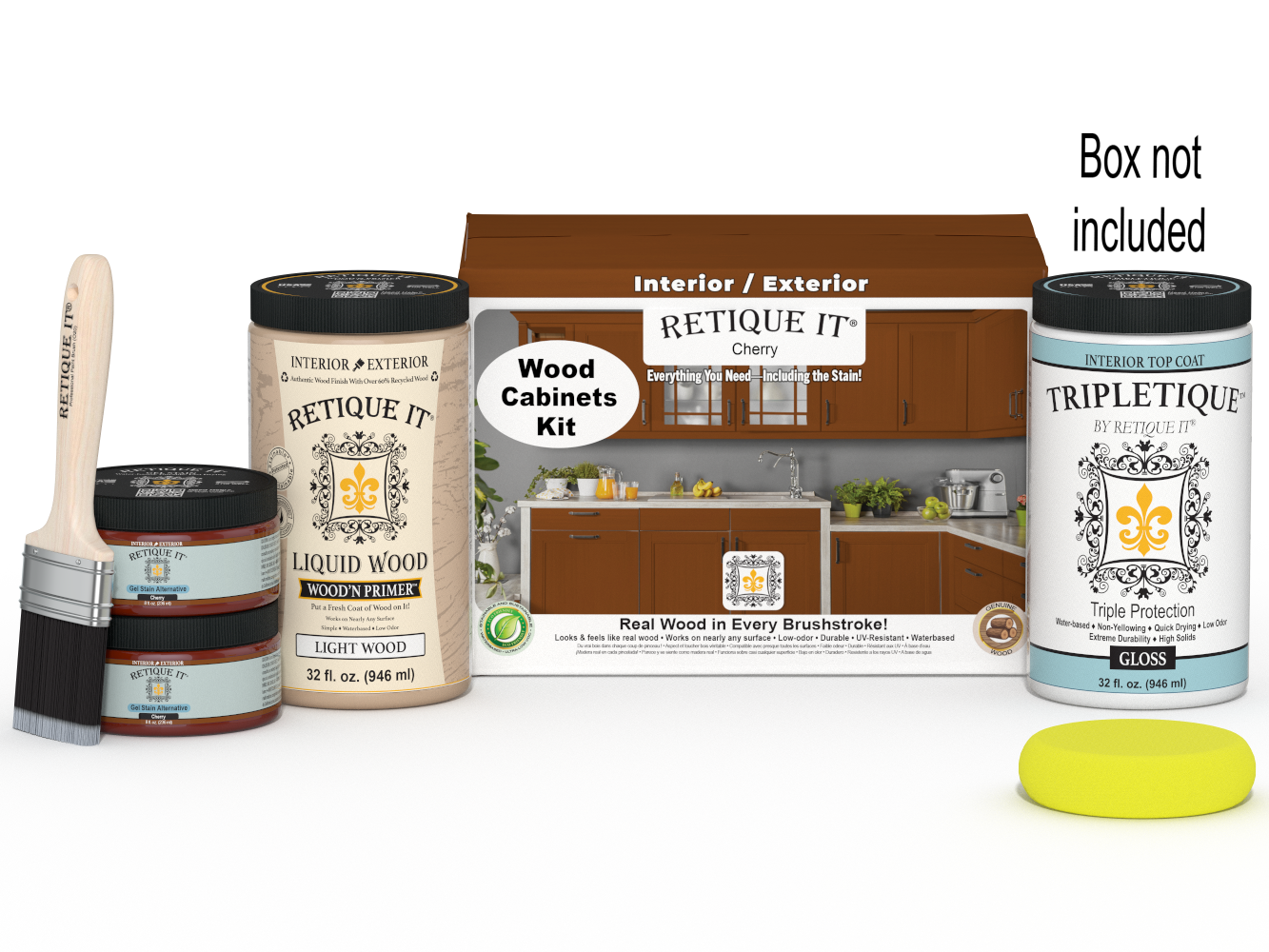 Retique It® Wood'n Cabinet Kit in Cherry with 12 smooth doors, showing stain application on cabinet surfaces.