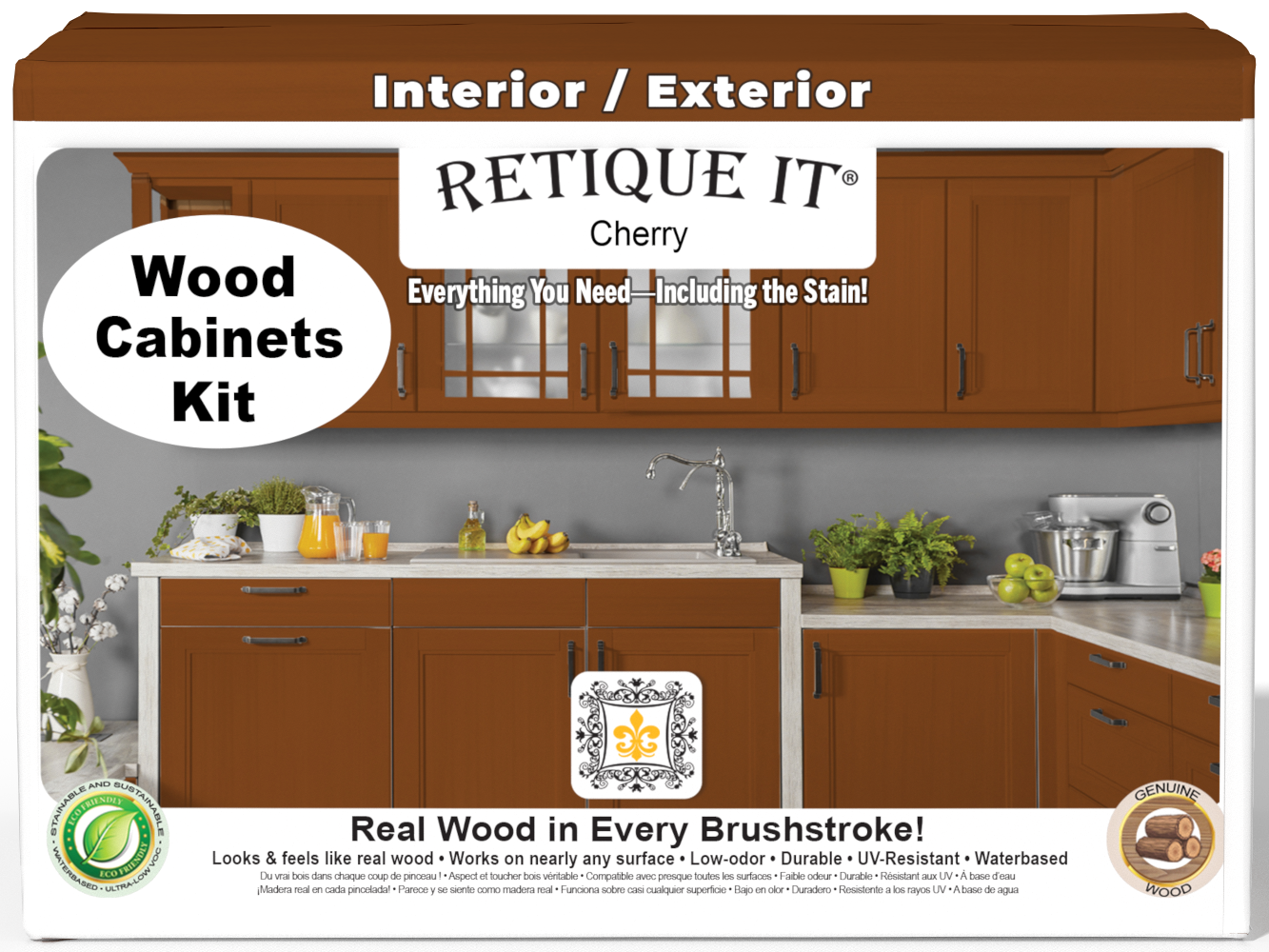 Cherry Wood'n Cabinet Kit with 24 smooth doors from Retique It®, showcasing stained wooden cabinet fronts.