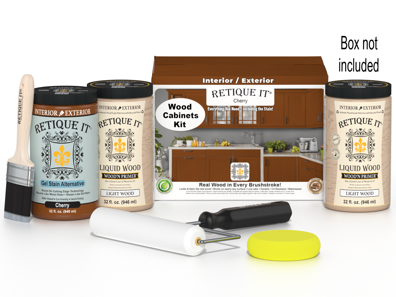 Retique It® Wood'n Cabinet Kit with 24 cherry stain cabinet doors, smooth finish, ideal for kitchen or bathroom cabinetry.