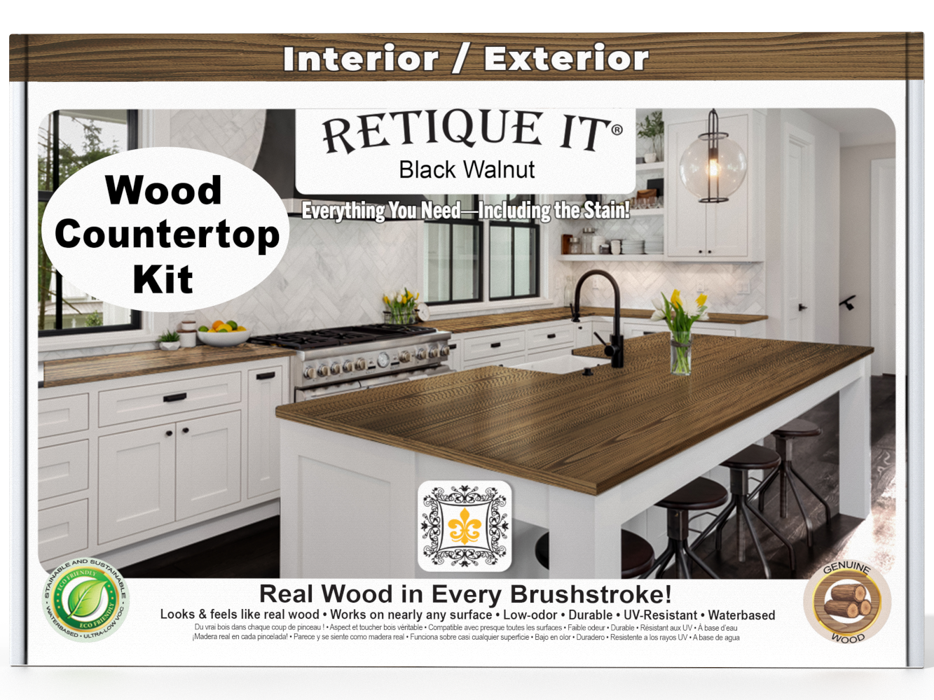 Black Walnut countertop kit for kitchen island by Retique It® featuring stain and finish options for a stylish surface.