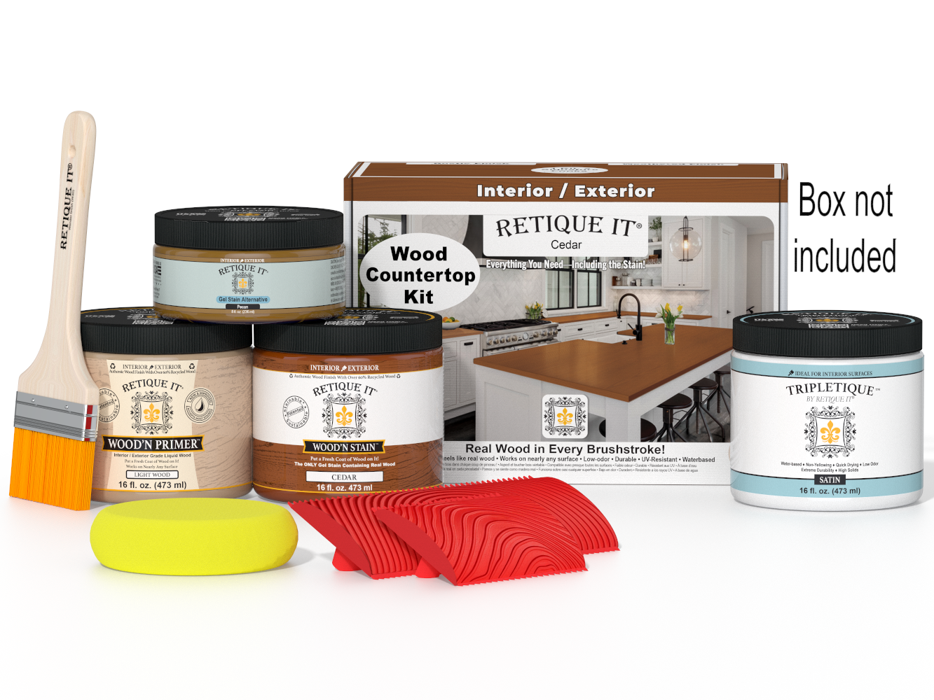 Retique It® cedar stain countertop kit for kitchen island, includes stain options for a durable, natural wood finish.