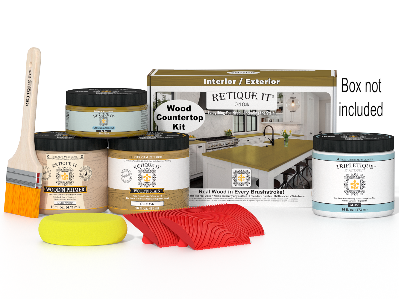 Retique It® Old Oak stained kitchen island countertop kit with wood grain finish and natural appearance.