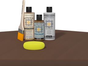 Retique It® Multi-purpose Smooth Finish Kit in Dark Oak for exterior wood, featuring satin top coat and application palette.