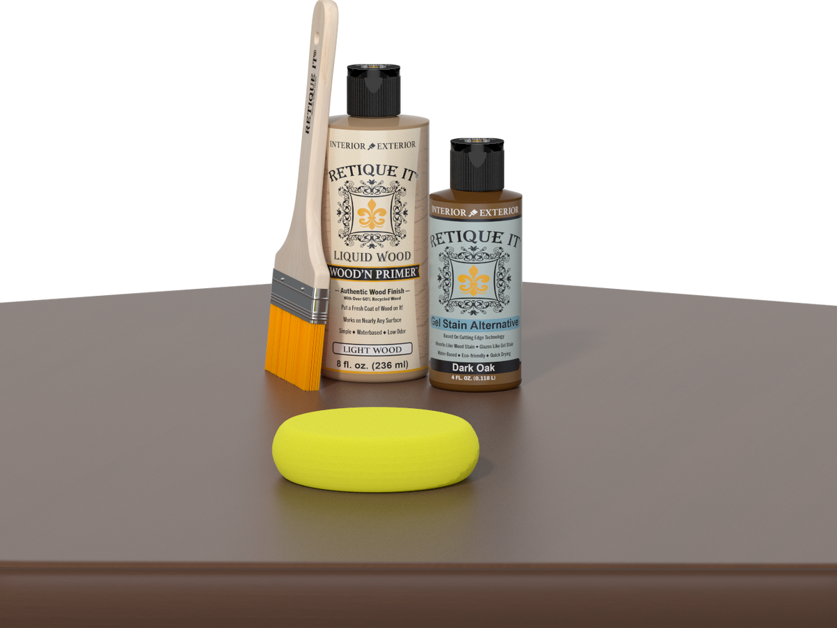 Retique It® Multi-purpose Smooth Finish Kit in Dark Oak wood finish, showing a tabletop with dark oak stain and smooth surface.