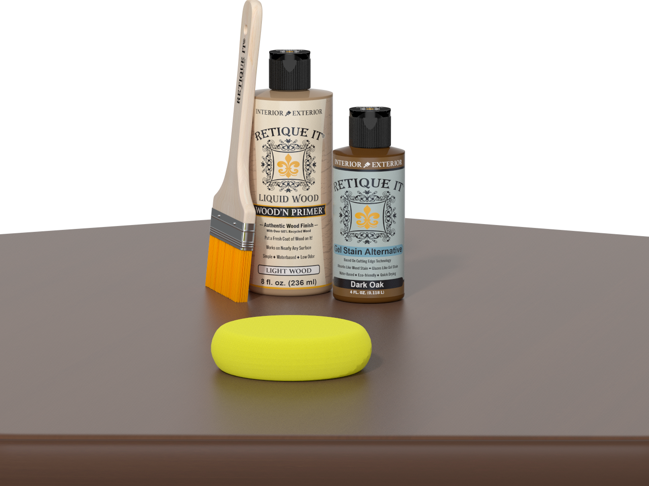 Retique It® Multi-purpose Smooth Finish Kit in Dark Oak wood finish, showing a tabletop with dark oak stain and smooth surface.
