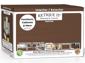 Retique It® Multi-purpose Smooth Wood'n Finish Kit in Dark Oak with four large exterior top coat bottles, shown in a box.