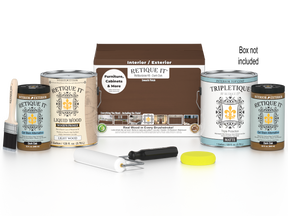 Retique It® Dark Oak Multi-purpose Smooth Finish Kit with 4 large bottles, interior top coat for wood finishing projects.