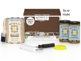 Retique It® Multi-purpose Wood'n Finish Kit in Dark Oak with four large bottles, showing the wood finishing products and packaging.