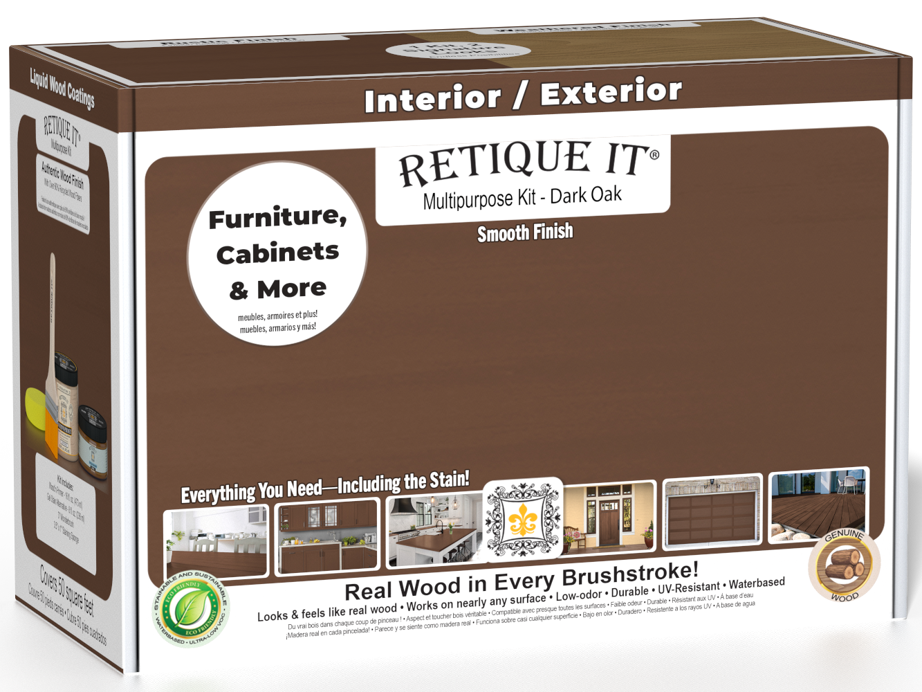 Retique It® Dark Oak Multi-purpose Smooth Finish Kit for wood, featuring exterior top coat in a matte finish, ideal for wood projects.