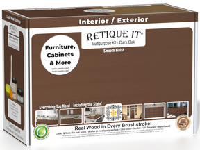 Retique It® Dark Oak Multi-purpose Smooth Finish Kit for wood, featuring exterior top coat in a matte finish, ideal for wood projects.