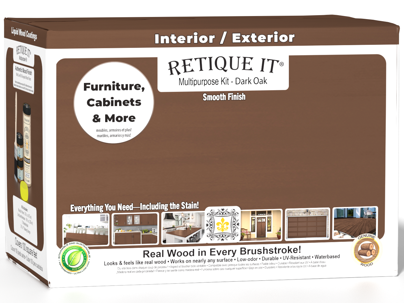Dark oak Wood'n Cabinet Kit with 12 smooth doors by Retique It®, showcasing a stained, modern cabinet design.