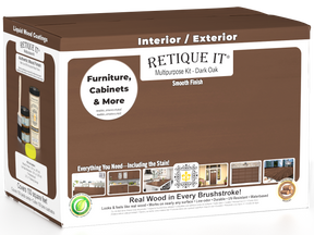 Dark oak Wood'n Cabinet Kit by Retique It® with 12 smooth cabinet doors, showcasing a rich stained wood finish.