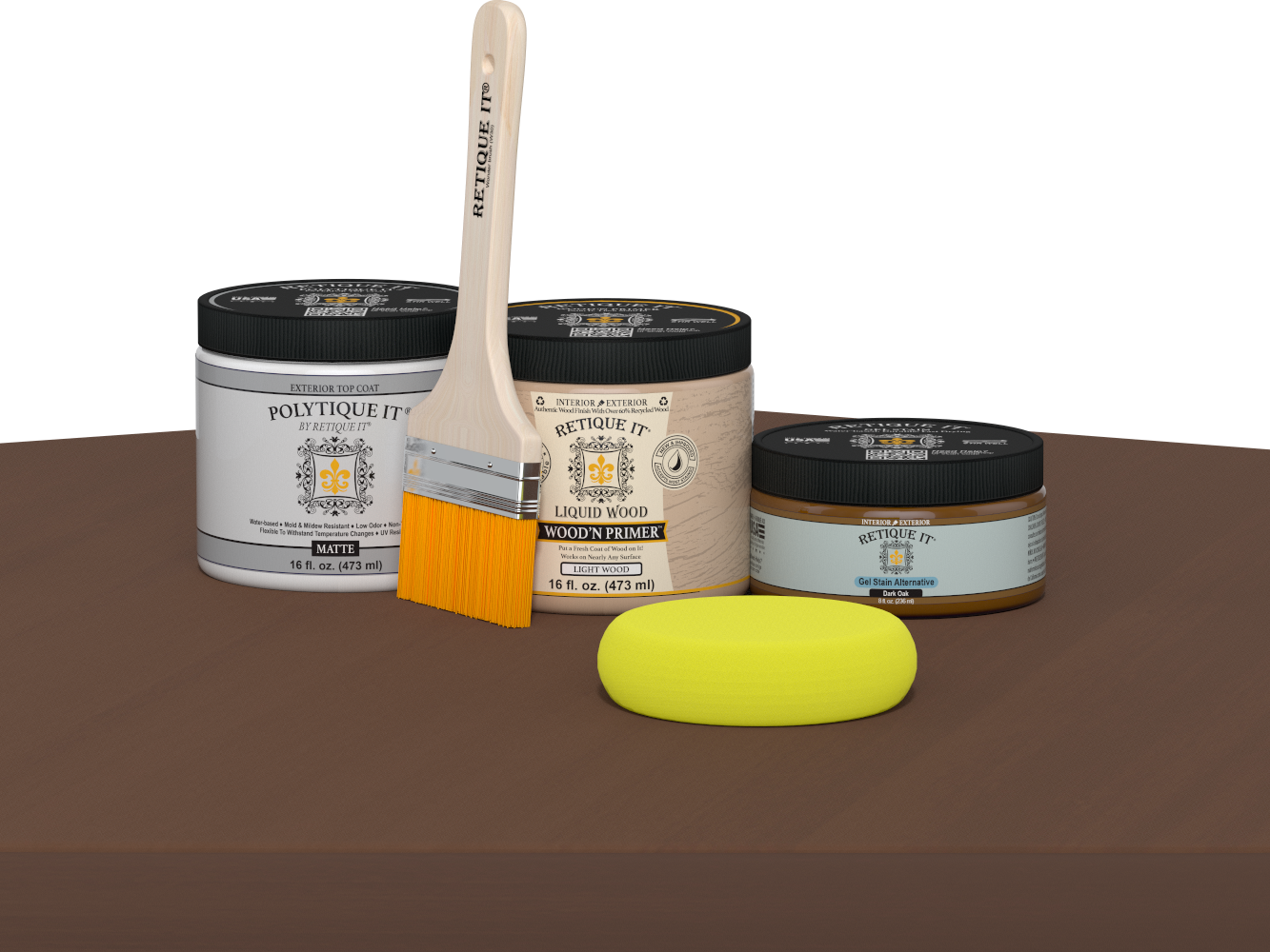 Dark Oak wood finish kit from Retique It® for exterior top coat, includes smooth matte finish for multi-purpose wood surfaces.