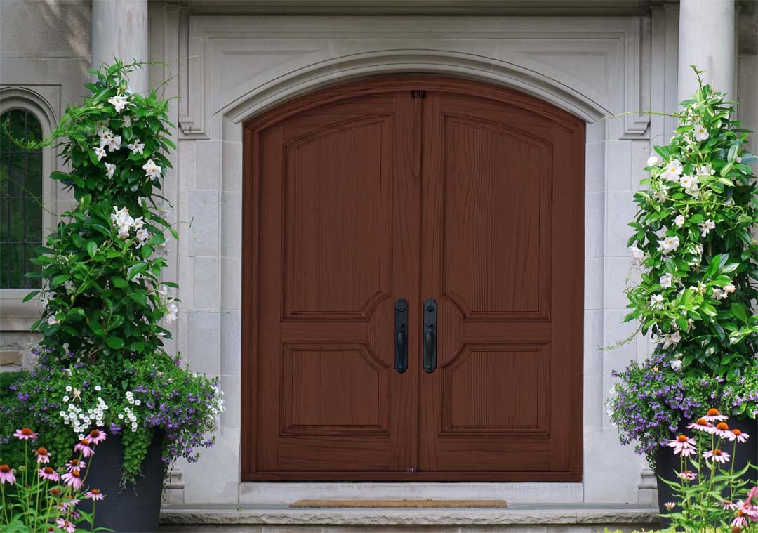 Retique ItÂ® Wood'n Kit in Red Mahogany for interior top coat, showing a finished wood door with a rich, grained finish.