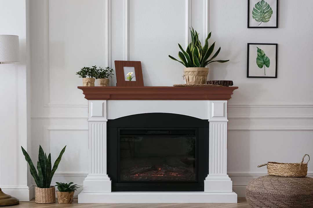 Retique ItÂ® Wood'n Finish Kit in Red Mahogany for interior wood surfaces, shown on a fireplace mantle with a grained finish.