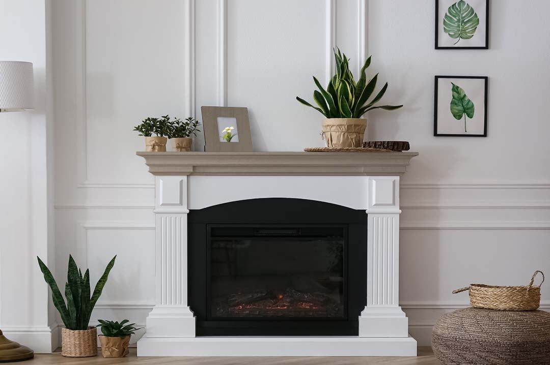 Retique It wood finish kit for exterior wood, large smooth finish top coat in Harbor Gray on fireplace mantle.