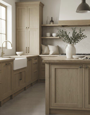 Retique It® Wood'n Cabinet Kit in Drift Wood stain, featuring 24 grained cabinet doors with a rustic French oak finish.