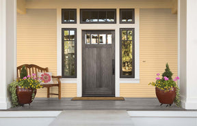 Retique It Wood'n Finish Kit in Harbor Gray with exterior top coat applied to a grained front door showing wood texture.