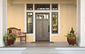 Retique It Multi-purpose Smooth Finish Kit for wood in Harbor Gray, shown on a front door with smooth finish and wood grain.