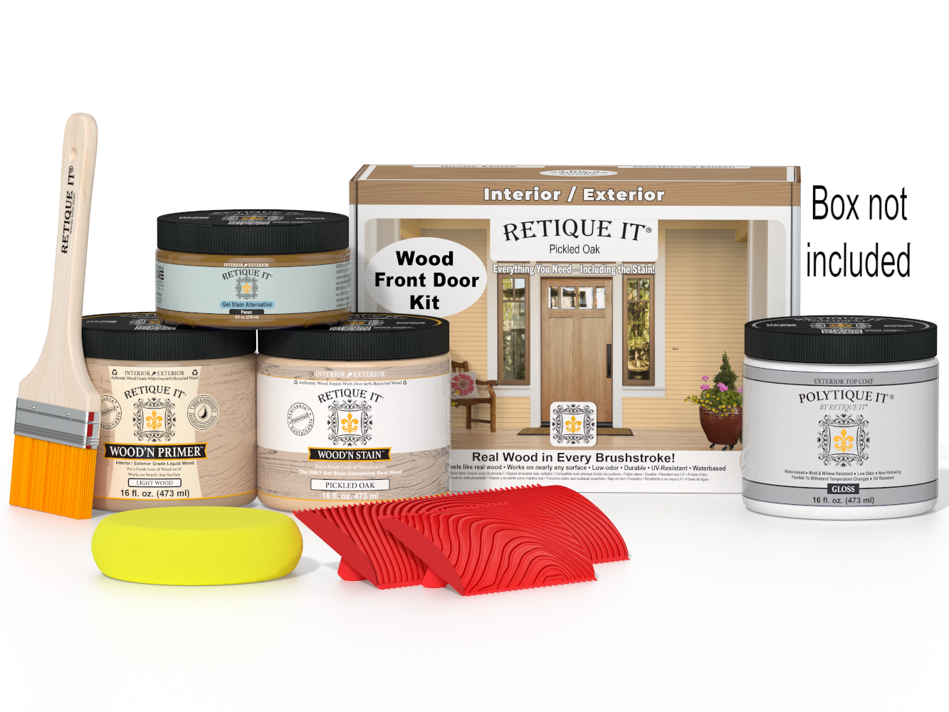 Retique It® Wood'n Finish front door kit in pickled oak stain, includes stains and finishing supplies for wooden doors.