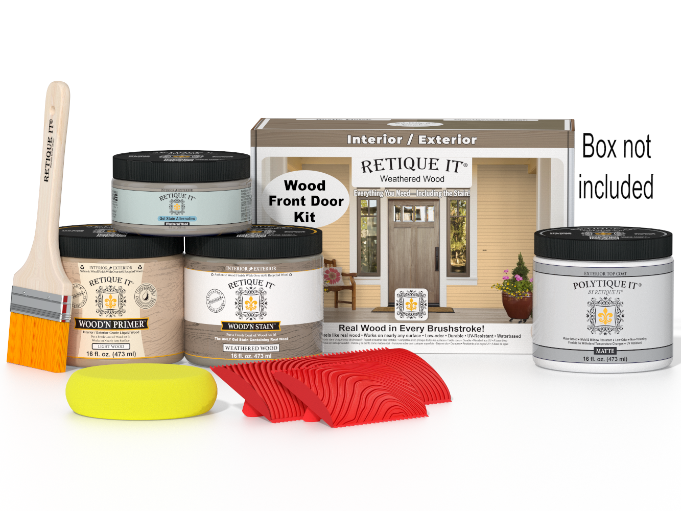 Retique It® Wood'n Finish front door kit in weathered wood stain, includes stains and finishing materials for wood doors.