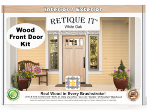Retique It® Wood'n Finish White Oak front door kit with stain, featuring a white oak door and hardware for a stylish entrance.