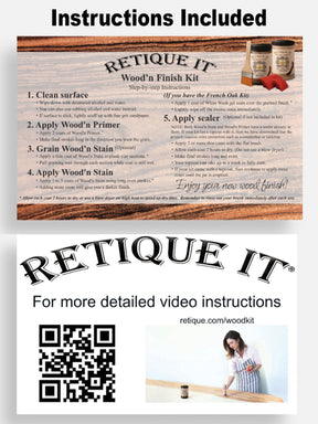 Retique It Wood'n Cabinet Kit with Harbor Gray stain, featuring 12 grained cabinet doors and detailed installation instructions.