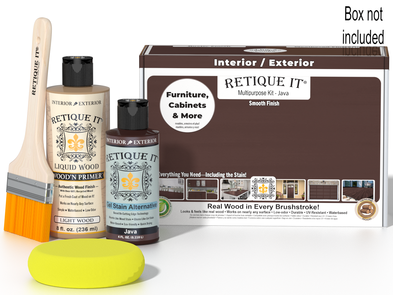 Retique It® Multi-purpose Smooth Finish Kit in Java, wood finish kit with tools and products for finishing wood surfaces.