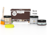 Retique It® Multi-purpose Smooth Finish Kit in Java for exterior wood projects, includes top coat and application tools.