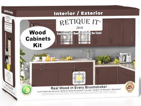 Retique It® Wood'n Cabinet Kit Java stain with 12 smooth cabinet doors, shown in a 3D box view.
