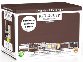 Large Java Multi-purpose Smooth Finish Kit by Retique It® for interior wood top coating, includes wood finishing tools and materials.