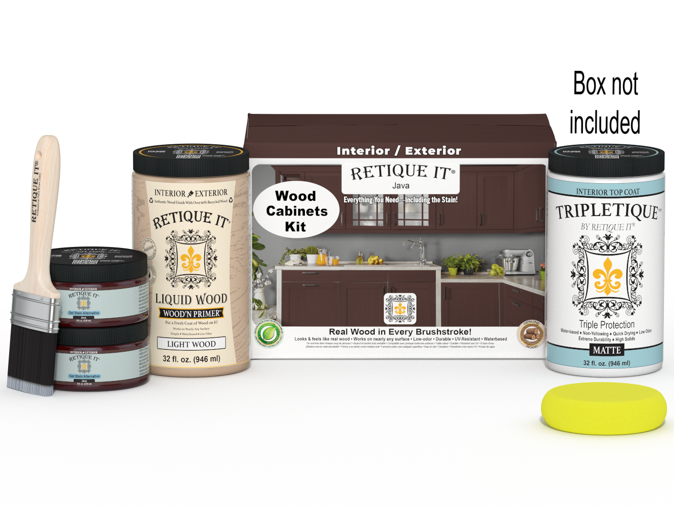 Retique It® Wood'n Cabinet Kit in Java with 12 smooth doors for kitchen or bathroom cabinetry, stain finish with box of components.