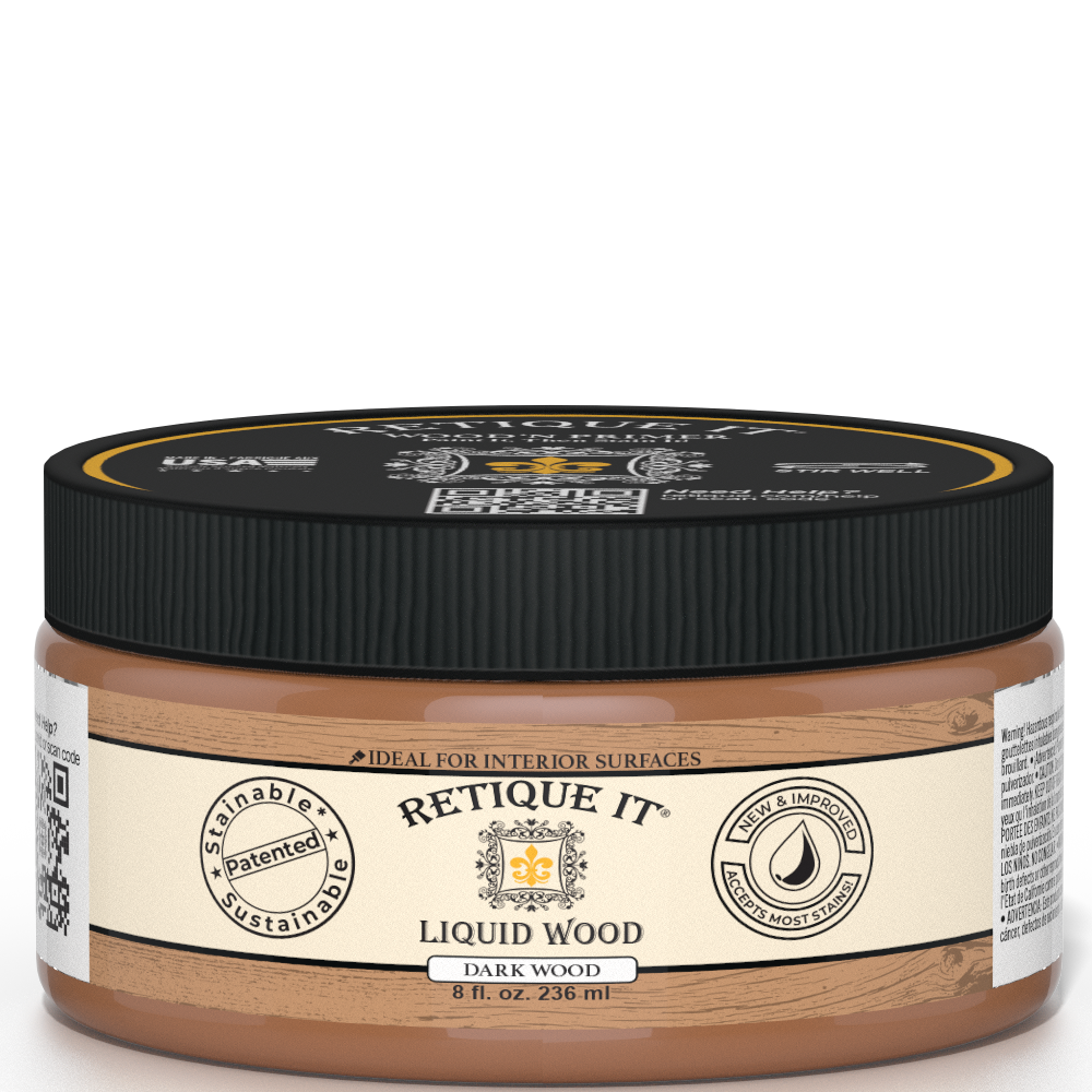 Retique It® Liquid Wood 8oz Dark interior paint in a jar, showing the dark stained wood finish and smooth surface.