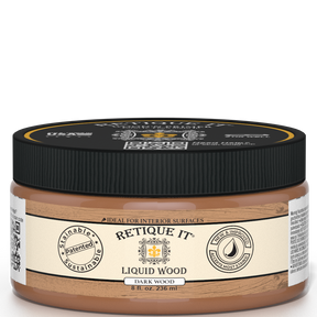 Retique It® Liquid Wood 8oz Dark interior paint in a jar, showing the dark stained wood finish and smooth surface.
