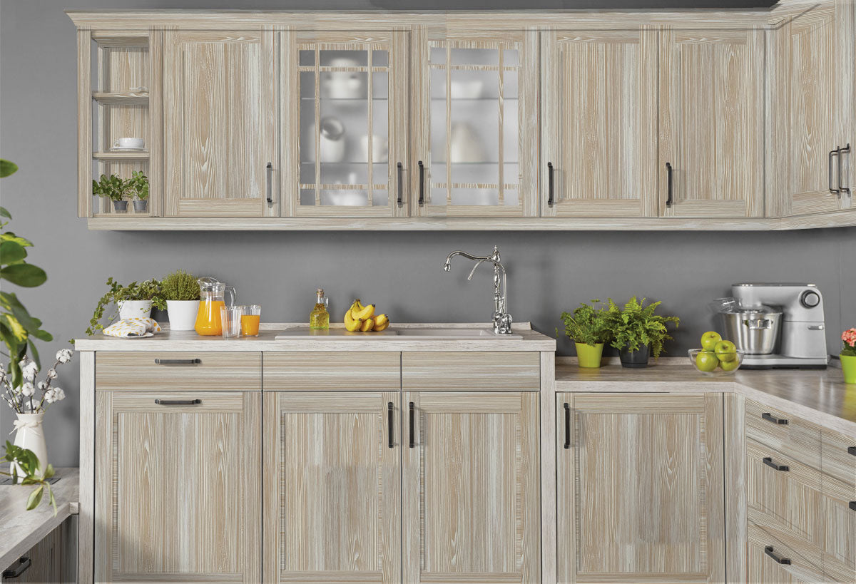 Retique It® Raw Wood Kit in medium bleached wood finish, designed for kitchen cabinets with natural wood grain appearance.