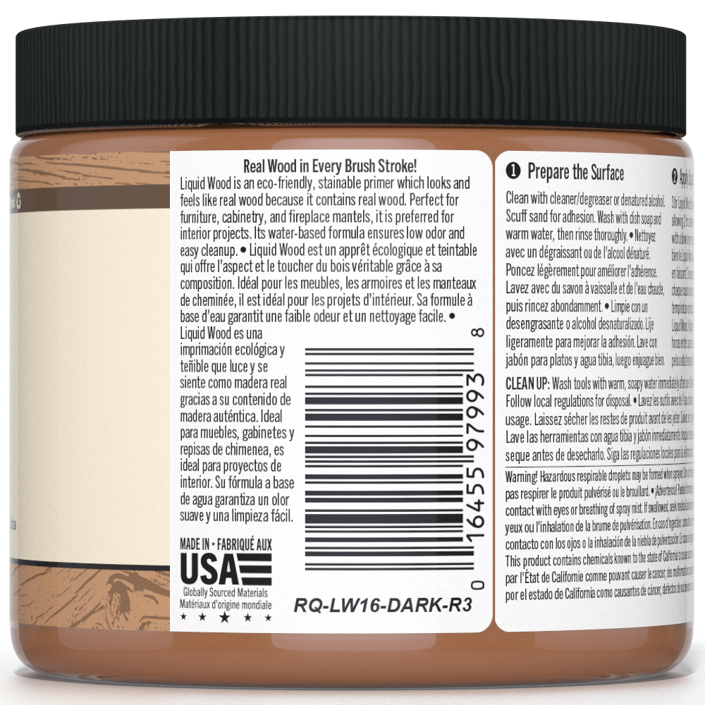 Liquid Wood Dark interior paint by Retique It® shown in a close-up of the dark wood finish on a wall surface.