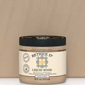 Retique It® Liquid Wood interior paint in 16oz Light color, showcasing smooth application on a wooden surface.