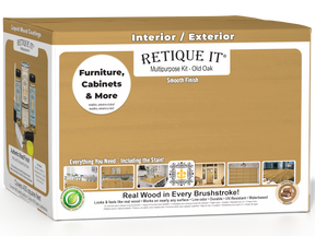 Retique It® Multi-purpose Smooth Finish Kit in Old Oak for exterior wood projects, including four large containers of top coat.