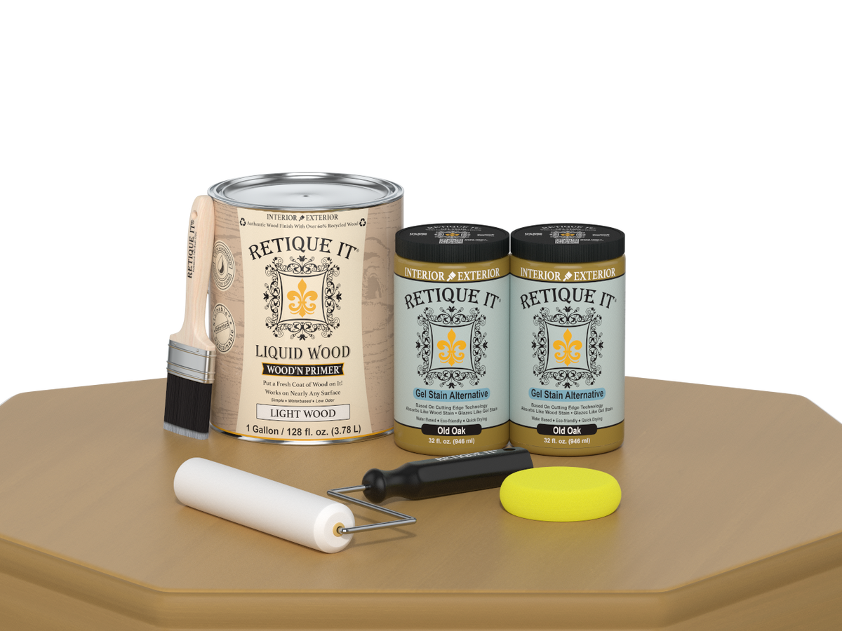 Retique It® Wood'n Cabinet Kit with 48 smooth Old Oak stained cabinet doors, featuring natural wood grain and stain finish.