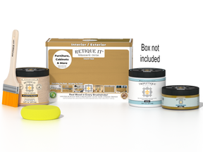 Retique It® Multi-purpose Smooth Finish Kit in Old Oak for interior wood surfaces, includes top coat and application tools.
